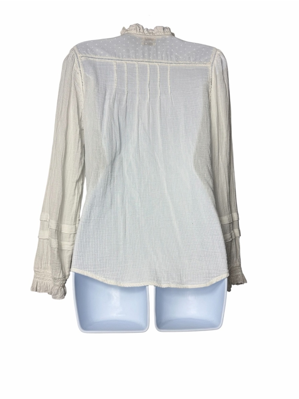 FAHERTY Willa Long Sleeve Organic Cotton Ruffled Blouse Size Medium Cream Boho - Picture 4 of 8